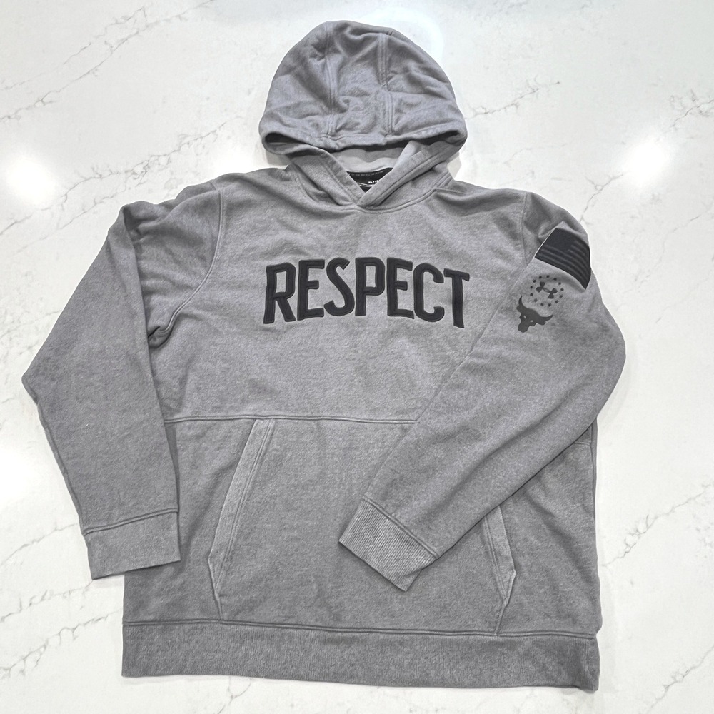 Under Armour Project Rock Respect Hoodie Mens XL Gray Threadborne Rare Brahma